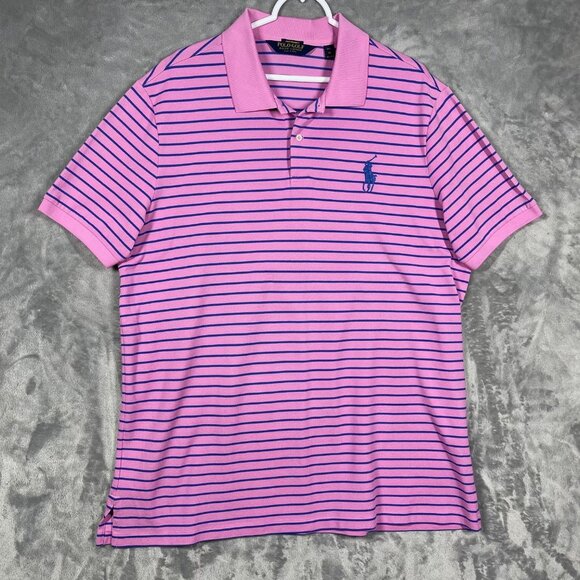 Ralph Lauren Polo Golf Mens XXL Pink & Blue Striped Performance Pro Fit Shirt - Picture 1 of 8